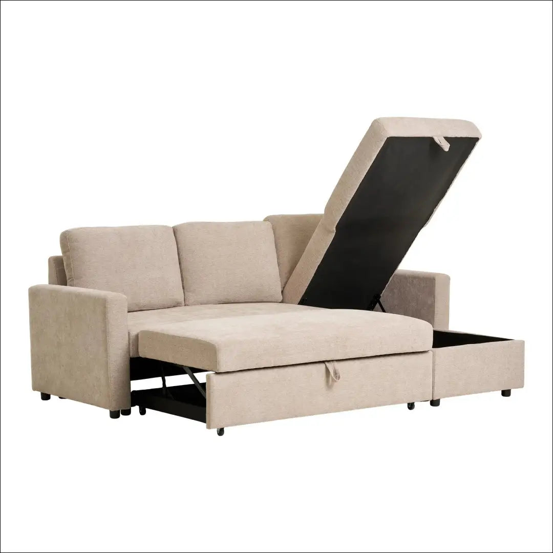 Šezlonginė sofa-lova su daiktadėže tamsiai smėlio spalvos natūralios kojelės RD230 - €941 Save 15% __label:Pristatymas