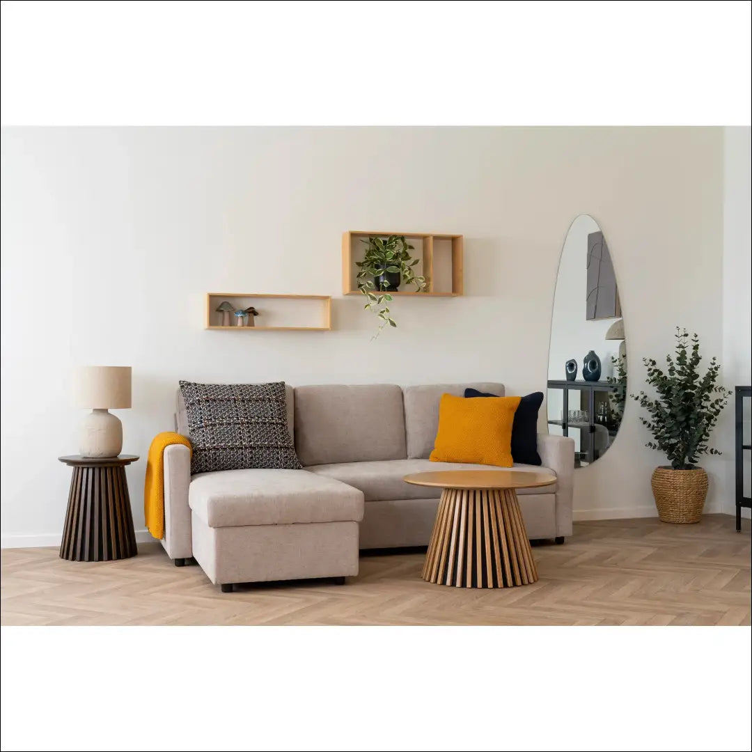 Šezlonginė sofa-lova su daiktadėže tamsiai smėlio spalvos natūralios kojelės RD230 - €941 Save 15% __label:Pristatymas