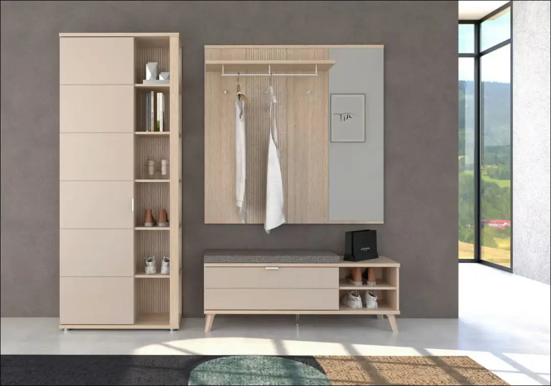Sieninė kabykla su veidrodžiu KI1883 - €110 Save 50% 100-200, __label:Pristatymas 1-2 d.d., color-ruda,