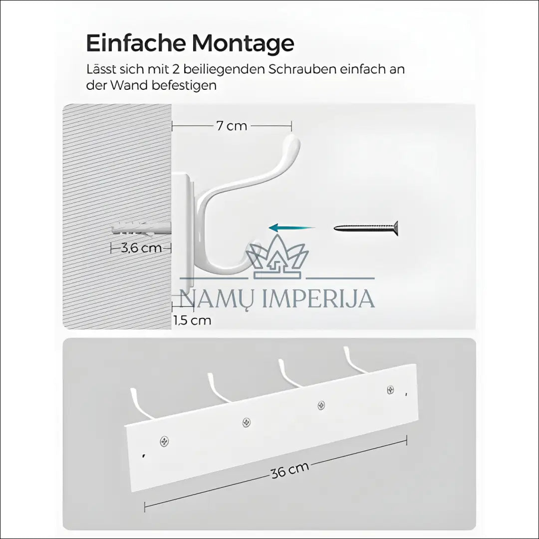 Sieninė paltų kabykla SM280 €43 Save 40% 25 50, __label:Pristatymas 5 14 d.d., notouch30, song 40x9x7cm / Balta / MDF