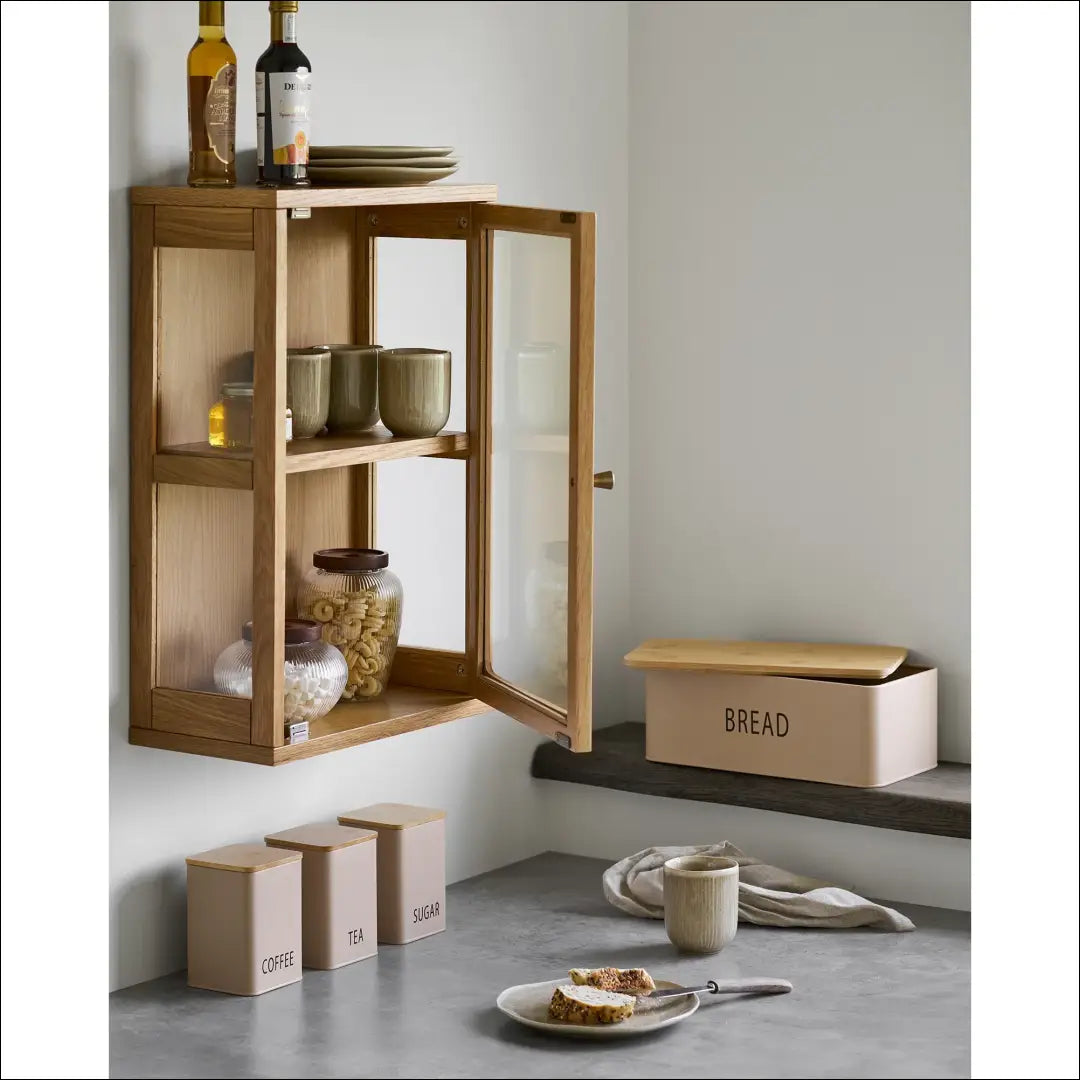 Sieninė spintelė ąžuolas/ąžuolo fanera/grūdintas stiklas natūrali 20x40x60 cm RD505 - €145 Save 15% 100-200,