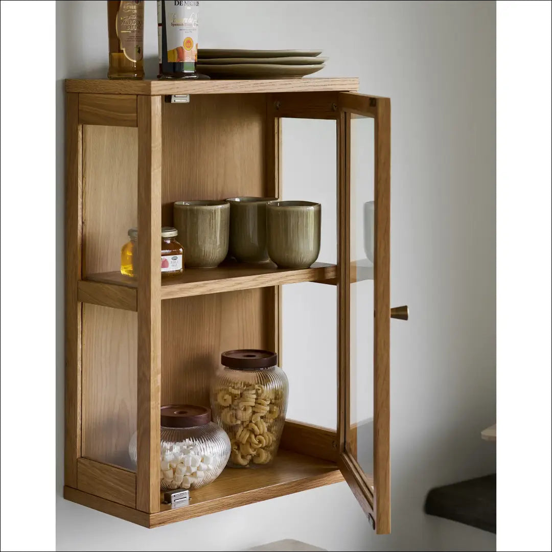 Sieninė spintelė ąžuolas/ąžuolo fanera/grūdintas stiklas natūrali 20x40x60 cm RD505 - €145 Save 15% 100-200,
