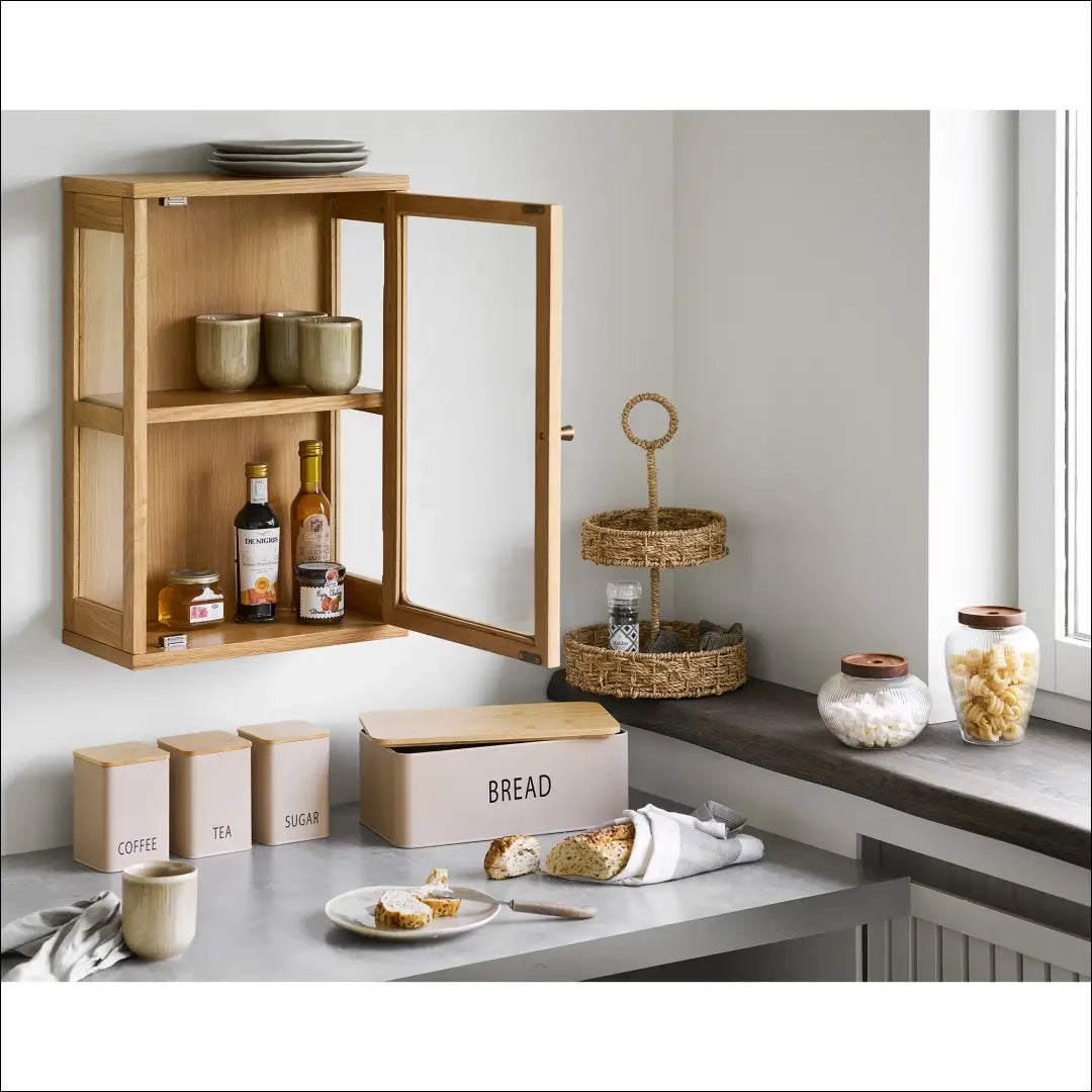 Sieninė spintelė ąžuolas/ąžuolo fanera/grūdintas stiklas natūrali 20x40x60 cm RD505 - €145 Save 15% 100-200,