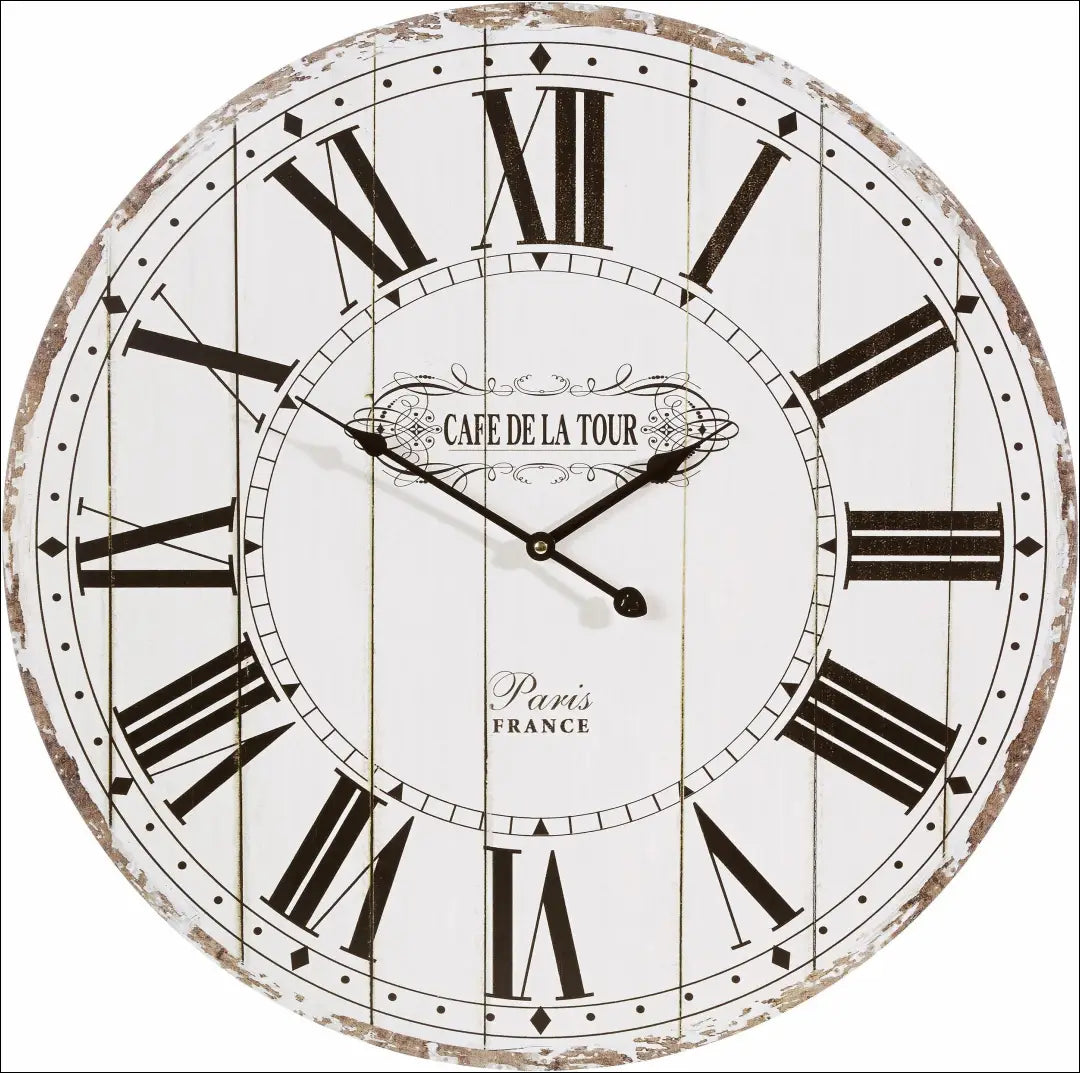Sieninis laikrodis „Cafe de la tour“ (60cm) DI12471 - €32 Save 50% 25-50, __label:Pristatymas 1-2 d.d., color-balta,