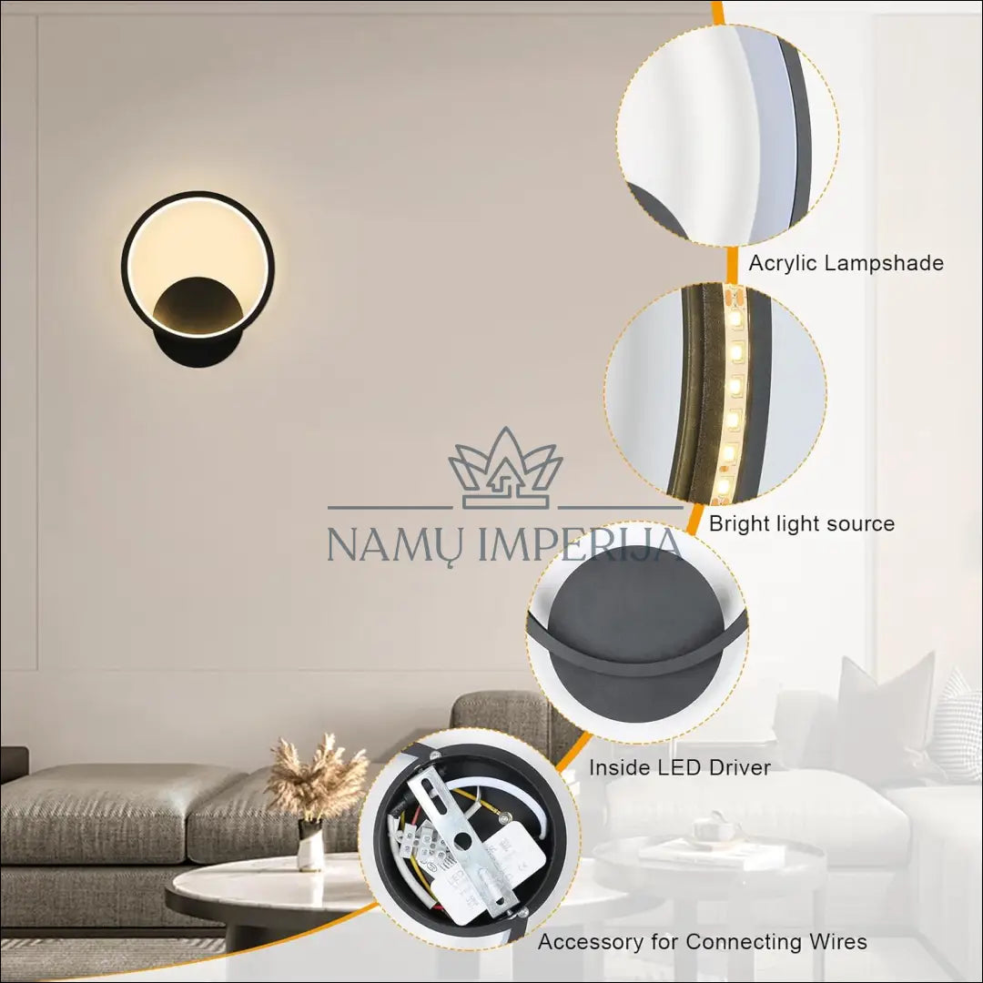 Sieninis LED šviestuvas DI9701 - €24 Save 50% __label:Pristatymas 1-2 d.d., color-juoda, interjeras, material-akrilas,