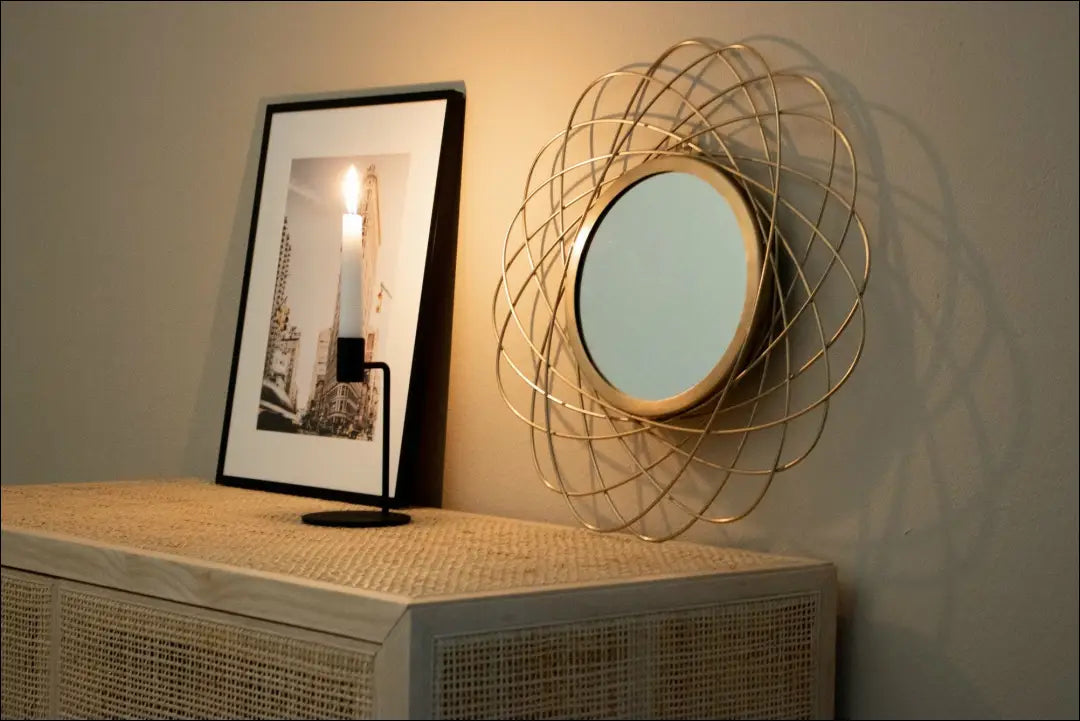 Sieninis veidrodis DI10772 - €24 Save 50% __label:Pristatymas 1-2 d.d., color-auksine, interjeras, material-metalas,