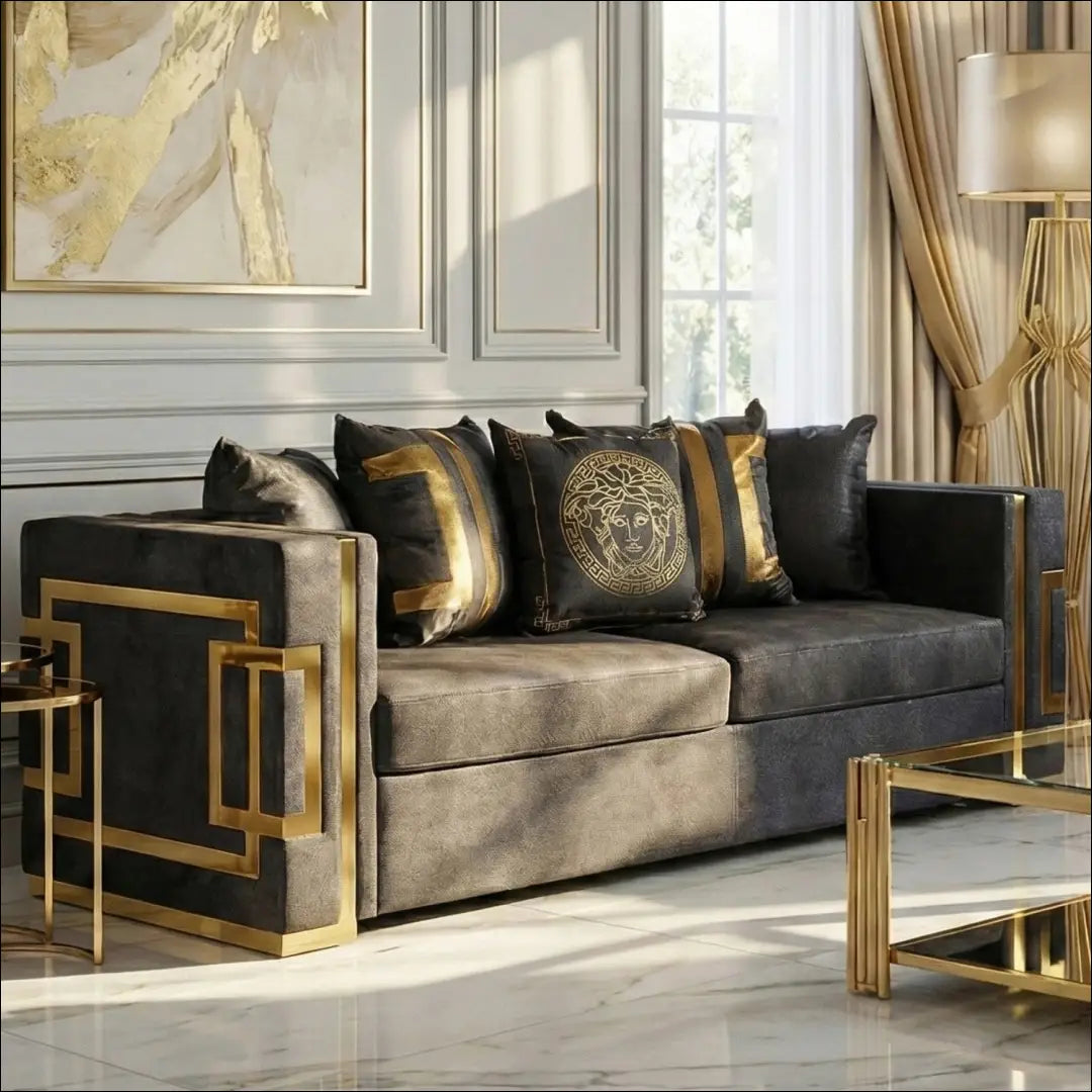 Sofa su veliūro audiniu juodos spalvos / auksinės TE1063 - €1,170 Save 15% __label:Pristatymas 5-14 d.d., elite,