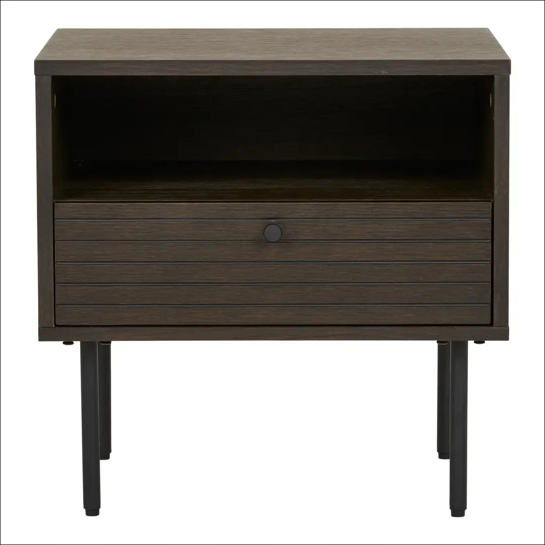 Šoninis staliukas 1 stalčius ąžuolo fanera dūminės spalvos juodo metalo kojelės 50x40x50 cm RD547 - €179 Save 15%