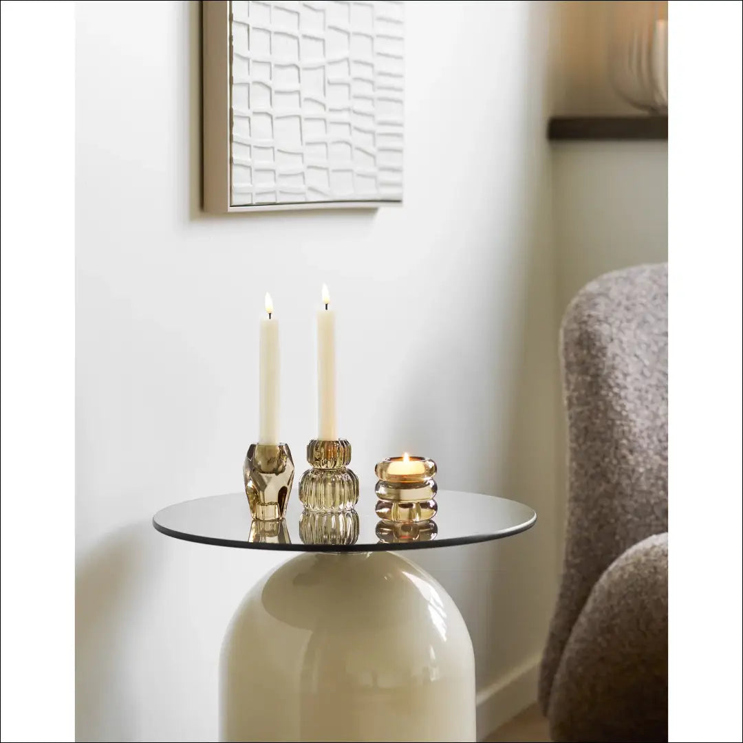 Šoninis staliukas grūdintas stiklas/metalas pilka/smėlinė ø40x52 cm RD392 - €162 Save 15% 100-200, Bežinė / pilka,