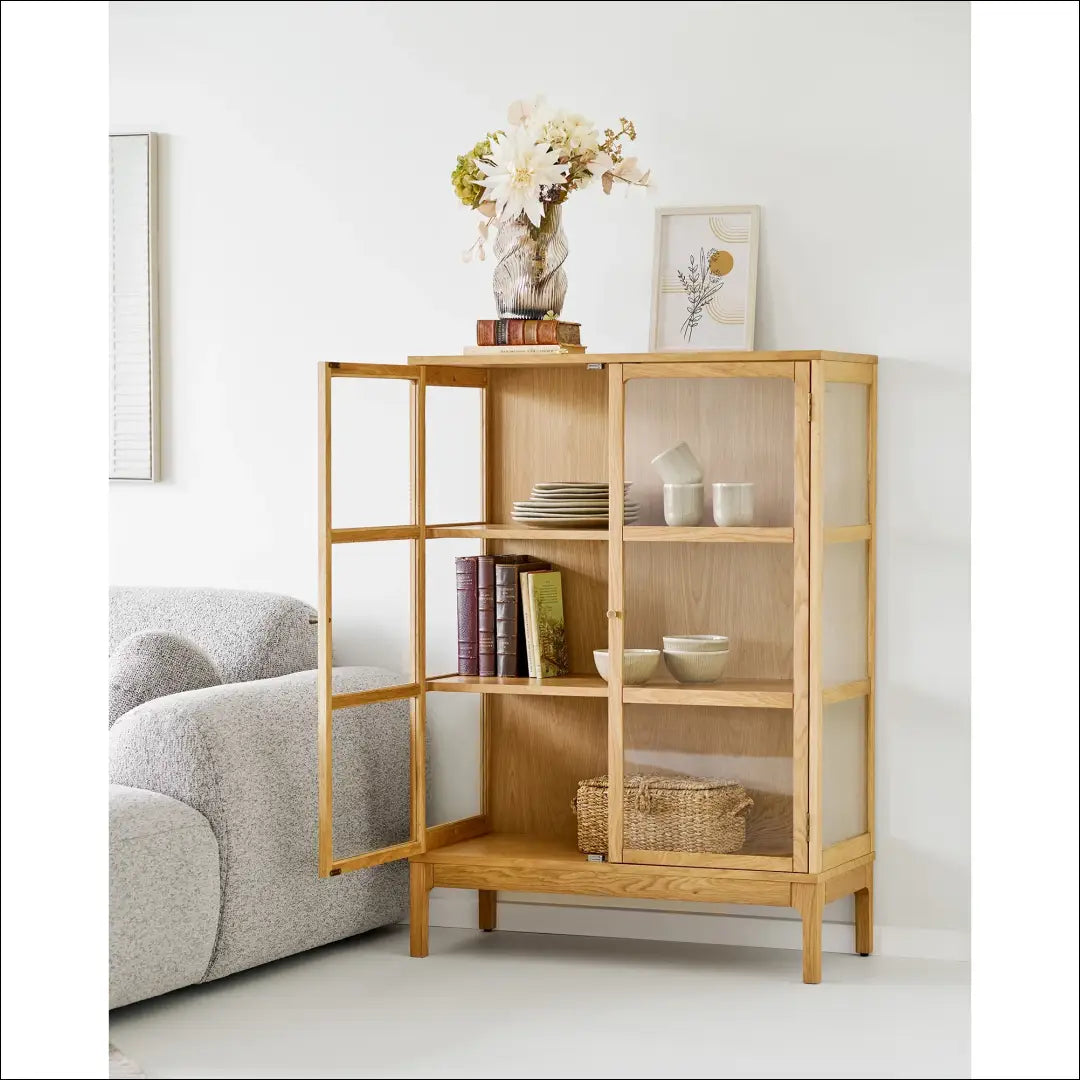 Spintelė 2 stiklinės durys lentynos ąžuolas/ąžuolo fanera/grūdintas stiklas natūrali 40x90x126 cm RD503 - €615 Save 15%