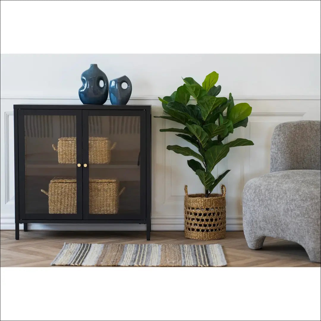 Spintelė 2 stiklinės durys plienas juoda 80x35x80 cm RD515 - €276 Save 15% __label:Pristatymas 5-14 d.d., Chests,