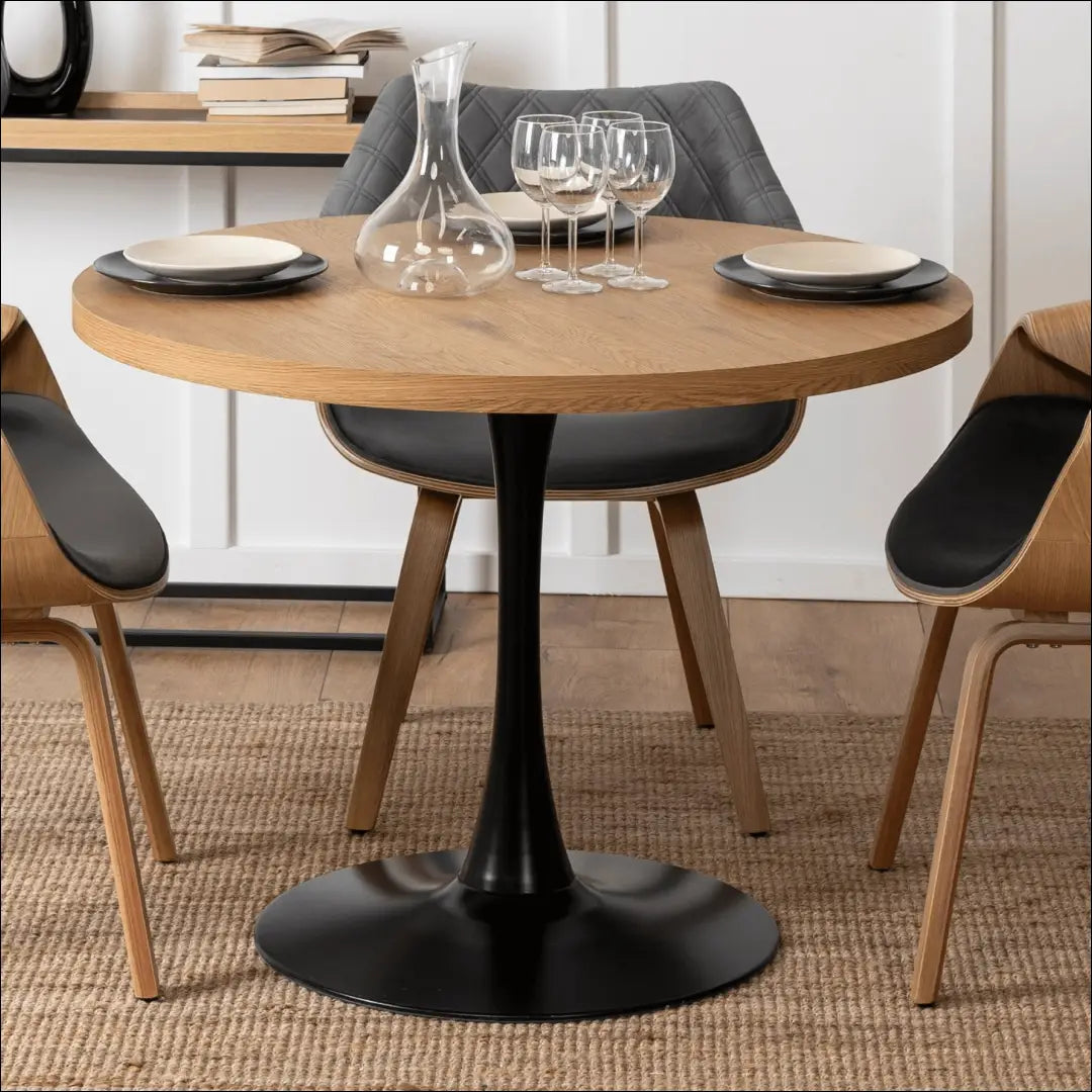 Stalas apvalus iš MDF juodos spalvos / ąžuolo 100 cm TE158 - €144 Save 15% 100-200, __label:Pristatymas 5-14 d.d.,