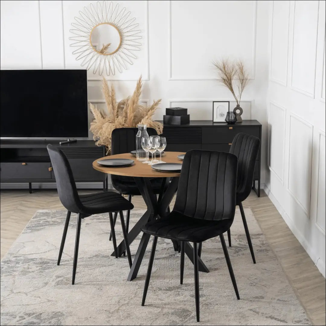Stalas apvalus iš MDF juodos spalvos / ąžuolo 80 cm TE623 - €104 Save 15% 100-200, __label:Pristatymas 5-14 d.d.,