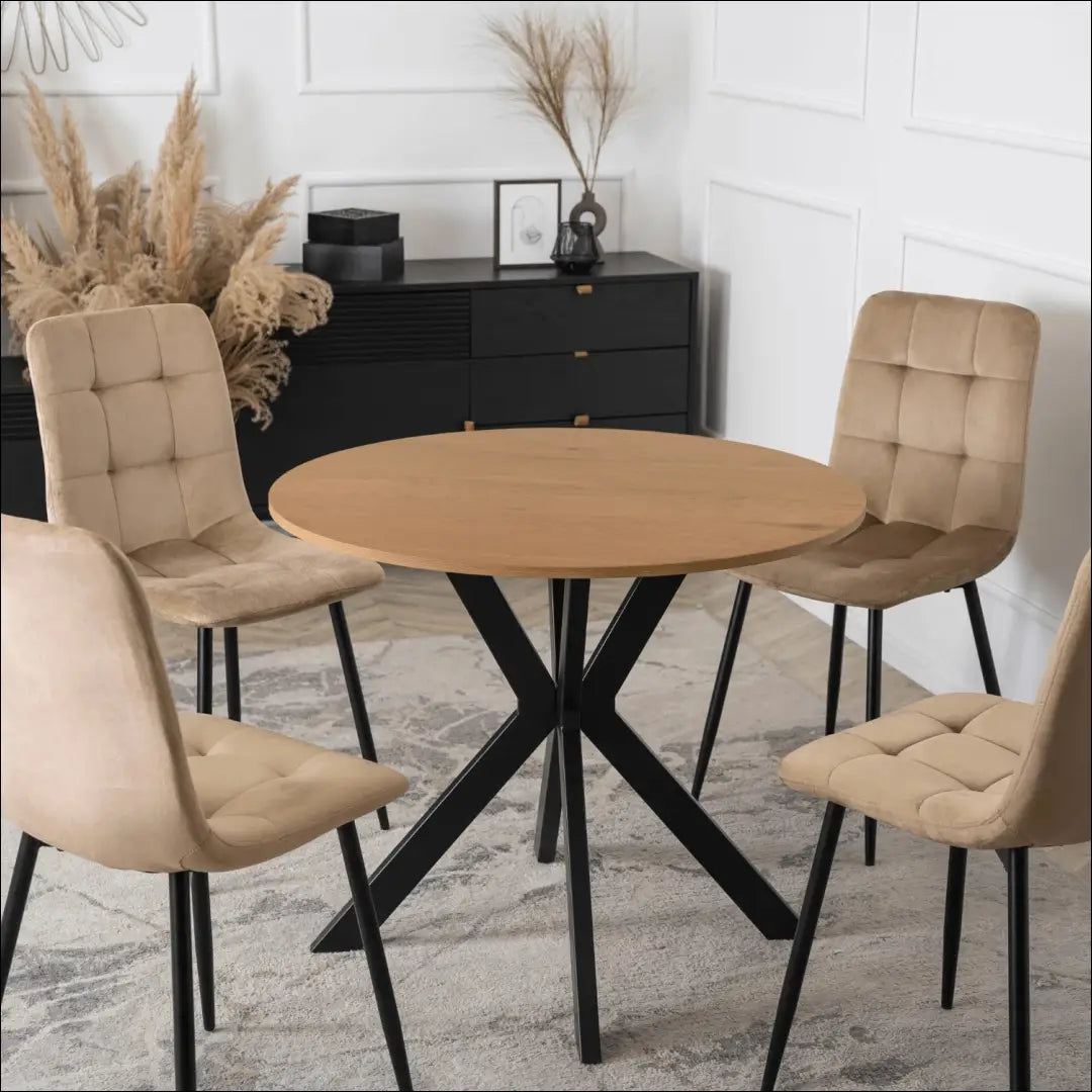 Stalas apvalus iš MDF juodos spalvos / ąžuolo 90 cm TE619 - €118 Save 15% 100-200, __label:Pristatymas 5-14 d.d.,