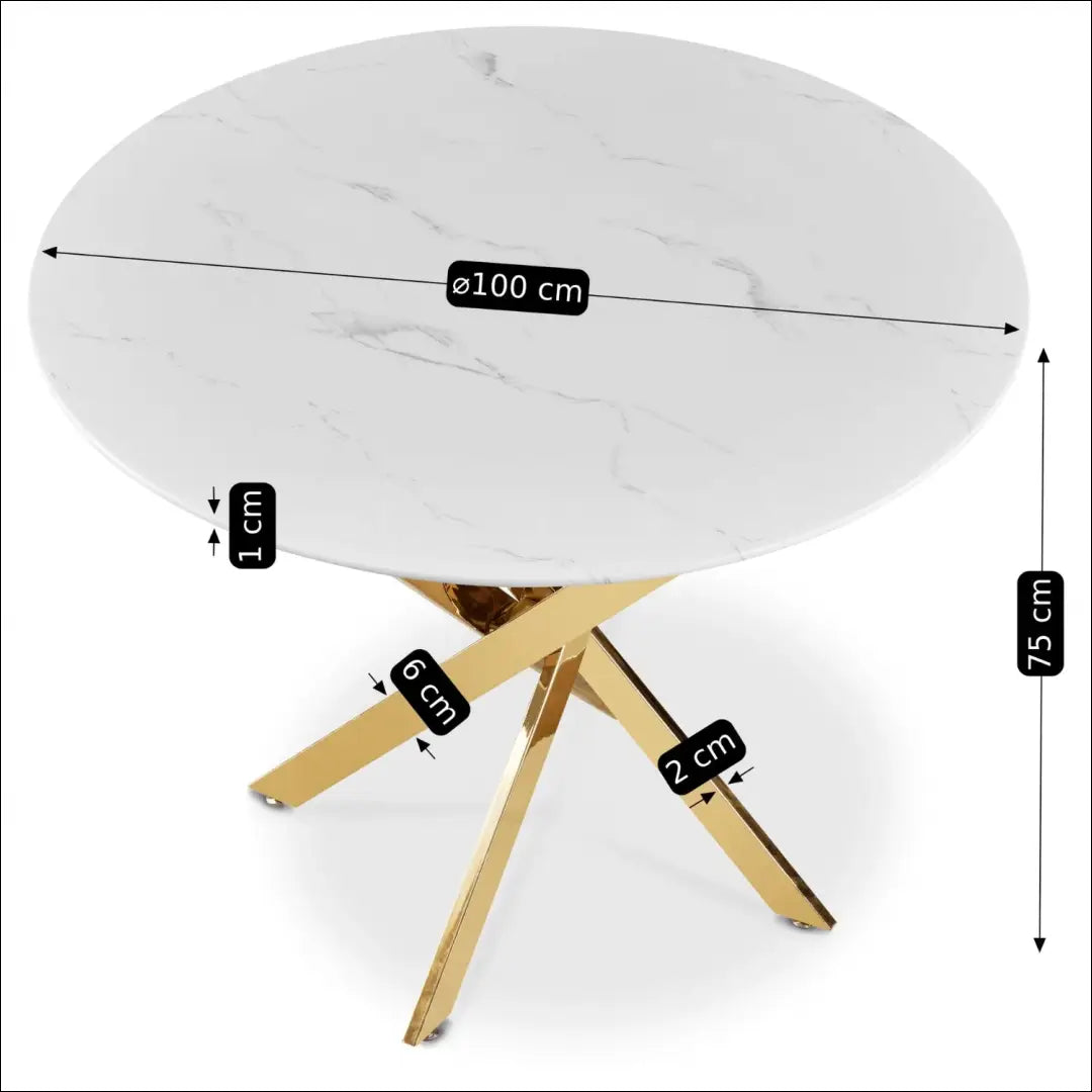 Stalas apvalus su stikliniu stalviršiu baltos spalvos / auksinės 100 cm TE529 - €171 Save 15% 100-200,