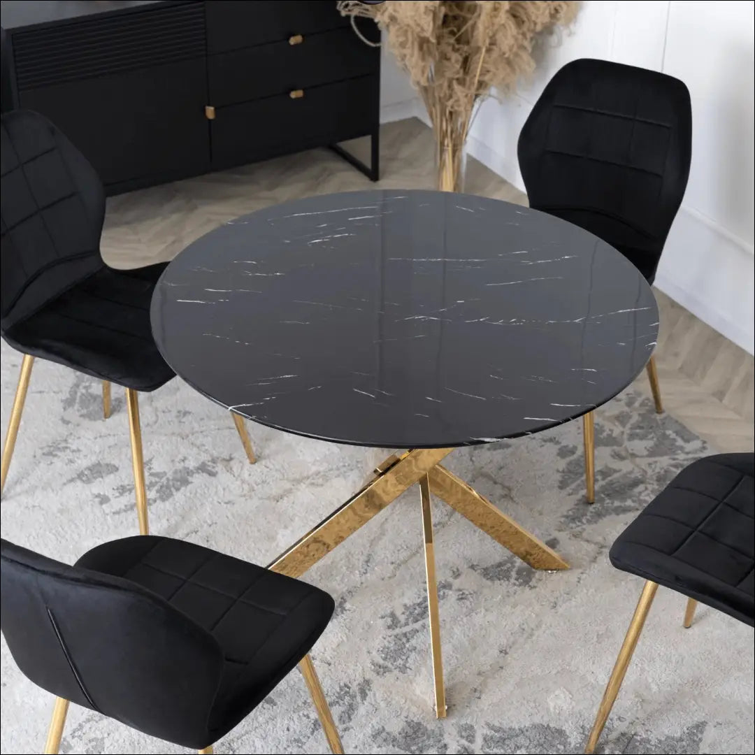 Stalas apvalus su stikliniu stalviršiu juodos spalvos / auksinės 100 cm TE530 - €171 Save 15% 100-200,