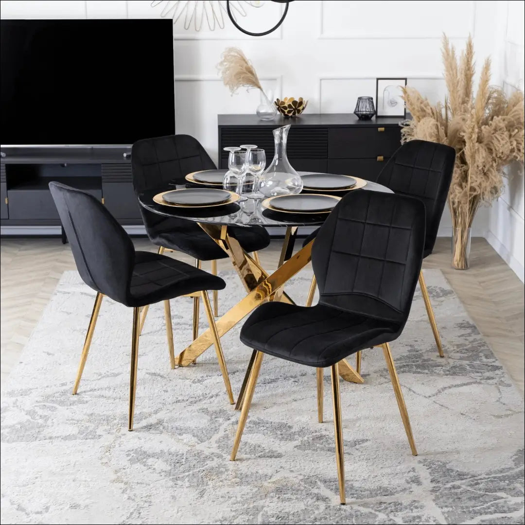 Stalas apvalus su stikliniu stalviršiu juodos spalvos / auksinės 100 cm TE530 - €171 Save 15% 100-200,