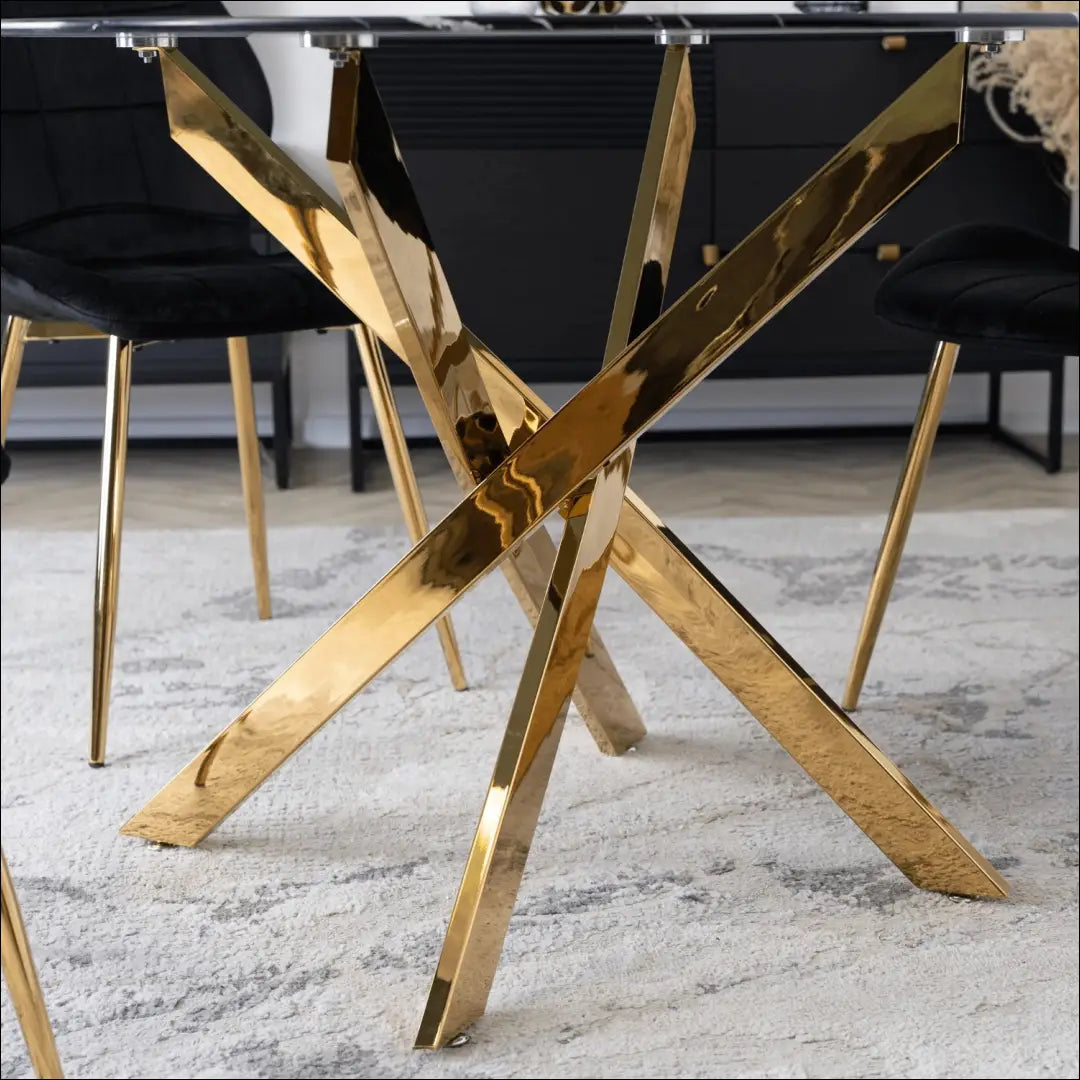 Stalas apvalus su stikliniu stalviršiu juodos spalvos / auksinės 100 cm TE530 - €171 Save 15% 100-200,