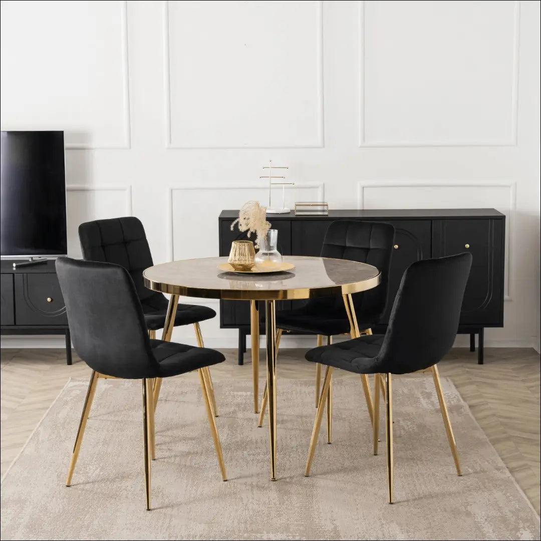 Stalas apvalus su stikliniu stalviršiu pilkos spalvos / auksinės 100 cm TE779 - €149 Save 15% 100-200,