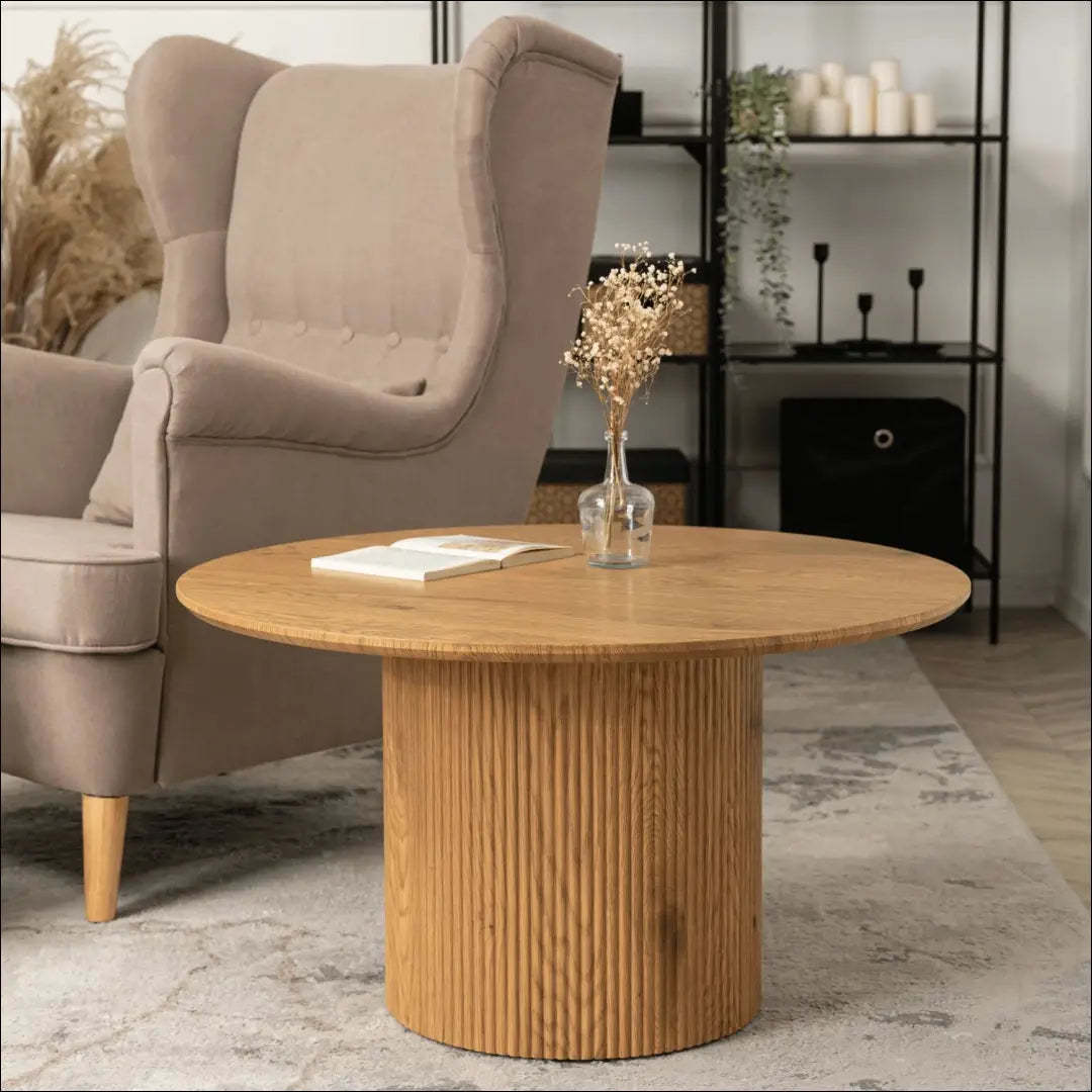Staliukas apvalus iš MDF ąžuolo spalvos TE307 - €120 Save 15% 100-200, __label:Pristatymas 5-14 d.d., elite, uzsakomi,