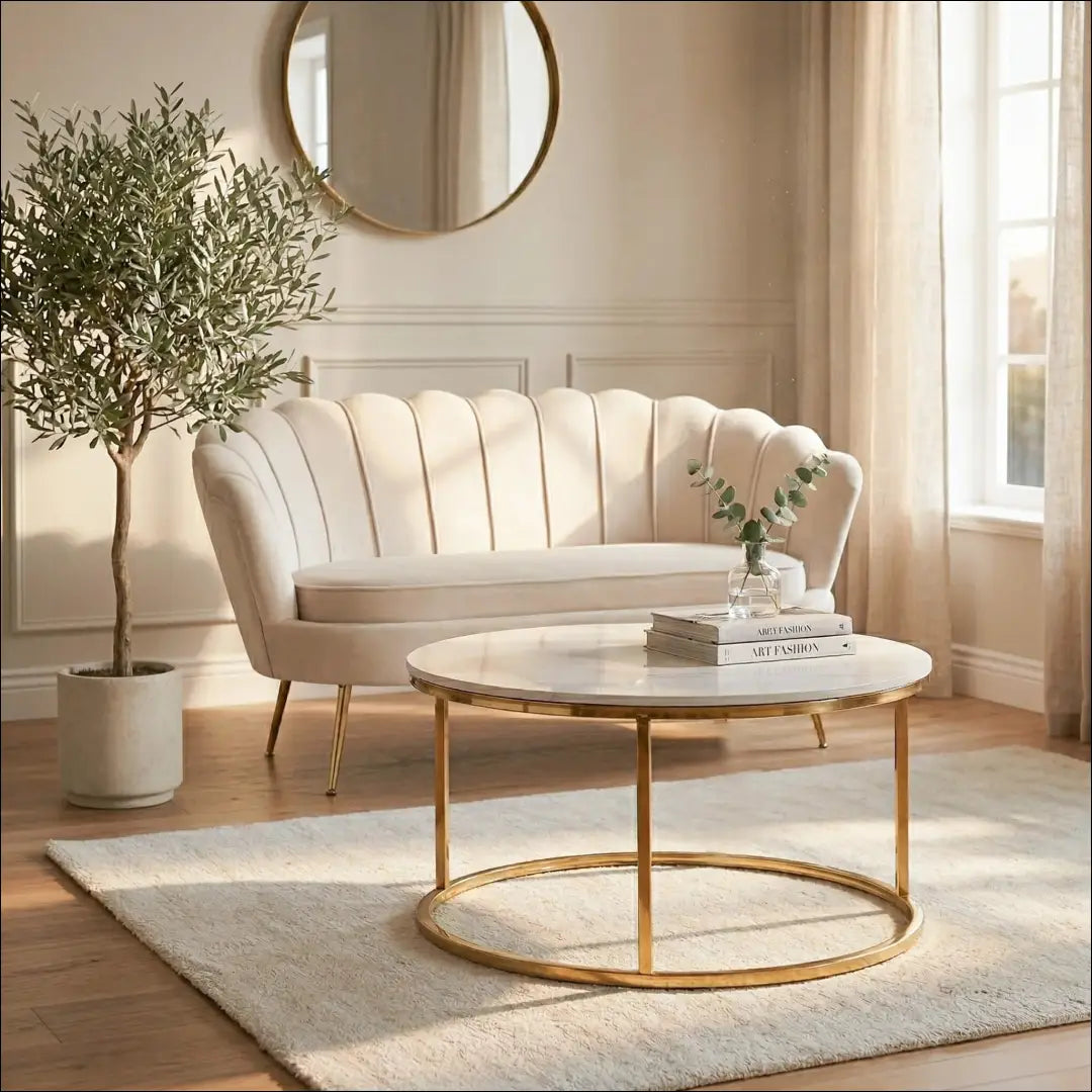 Staliukas apvalus iš MDF baltos spalvos / auksinės TE1247 - €134 Save 15% 100-200, __label:Pristatymas 5-14 d.d.,