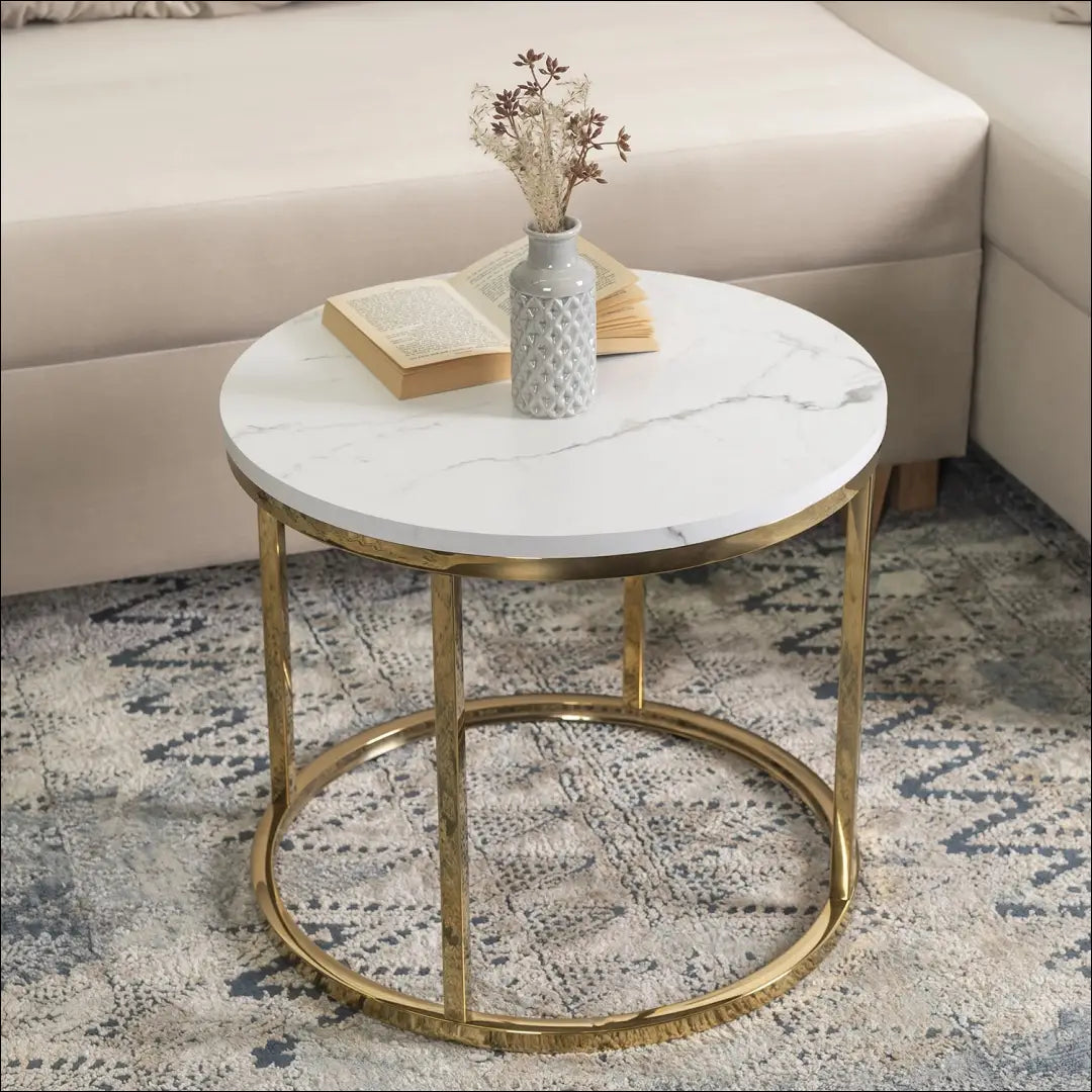 Staliukas apvalus iš MDF baltos spalvos / auksinės TE228 - €65 Save 15% 50-100, __label:Pristatymas 5-14 d.d., elite,