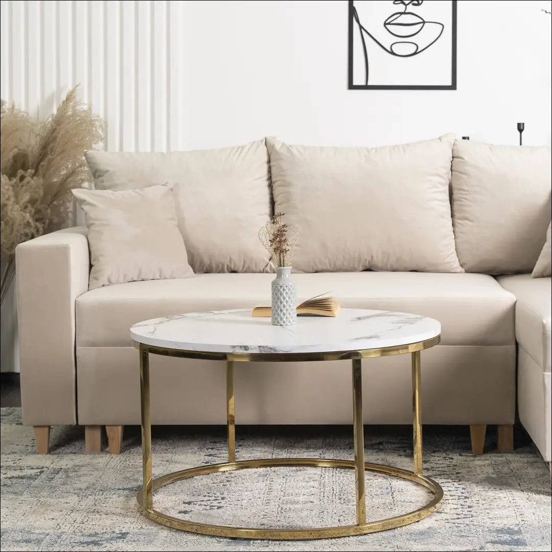Staliukas apvalus iš MDF baltos spalvos / auksinės TE229 - €82 Save 15% 50-100, __label:Pristatymas 5-14 d.d., elite,