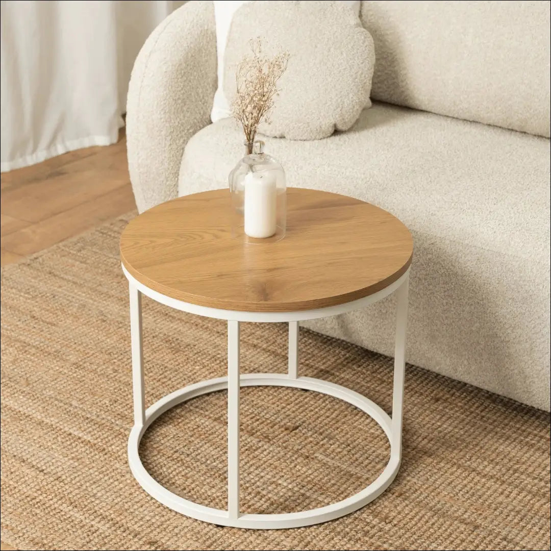 Staliukas apvalus iš MDF baltos spalvos / ąžuolo TE284 - €45 Save 15% 25-50, __label:Pristatymas 5-14 d.d., elite,