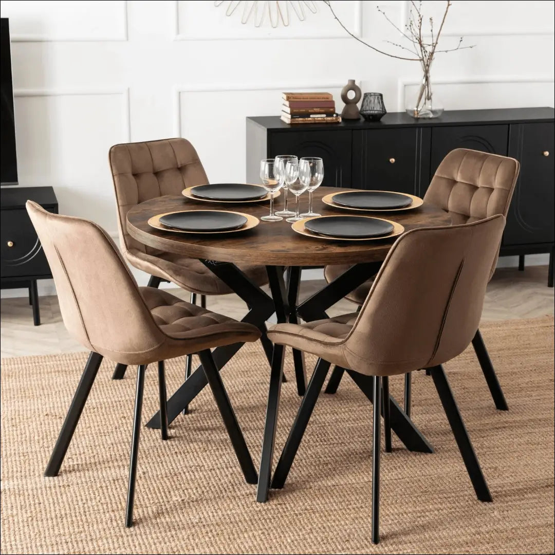 Stalo 100–250 cm kaimiško ąžuolo/juodos spalvos ir 4 rudų kėdžių komplektas TE2436 - €532.09 Save 15%