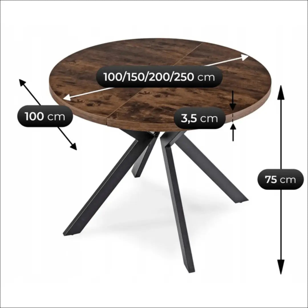 Stalo 100–250 cm kaimiško ąžuolo/juodos spalvos ir 4 rudų kėdžių komplektas TE2436 - €532.09 Save 15%