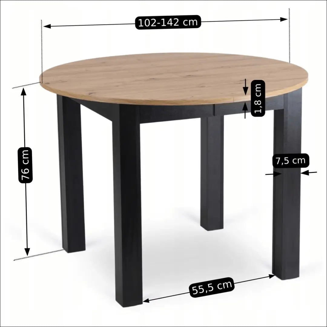 Stalo 102–142 cm ąžuolo/juodo ir 4 PERU juodų kėdžių komplektas TE2413 - €292.49 Save 15% __label:Pristatymas 5-14