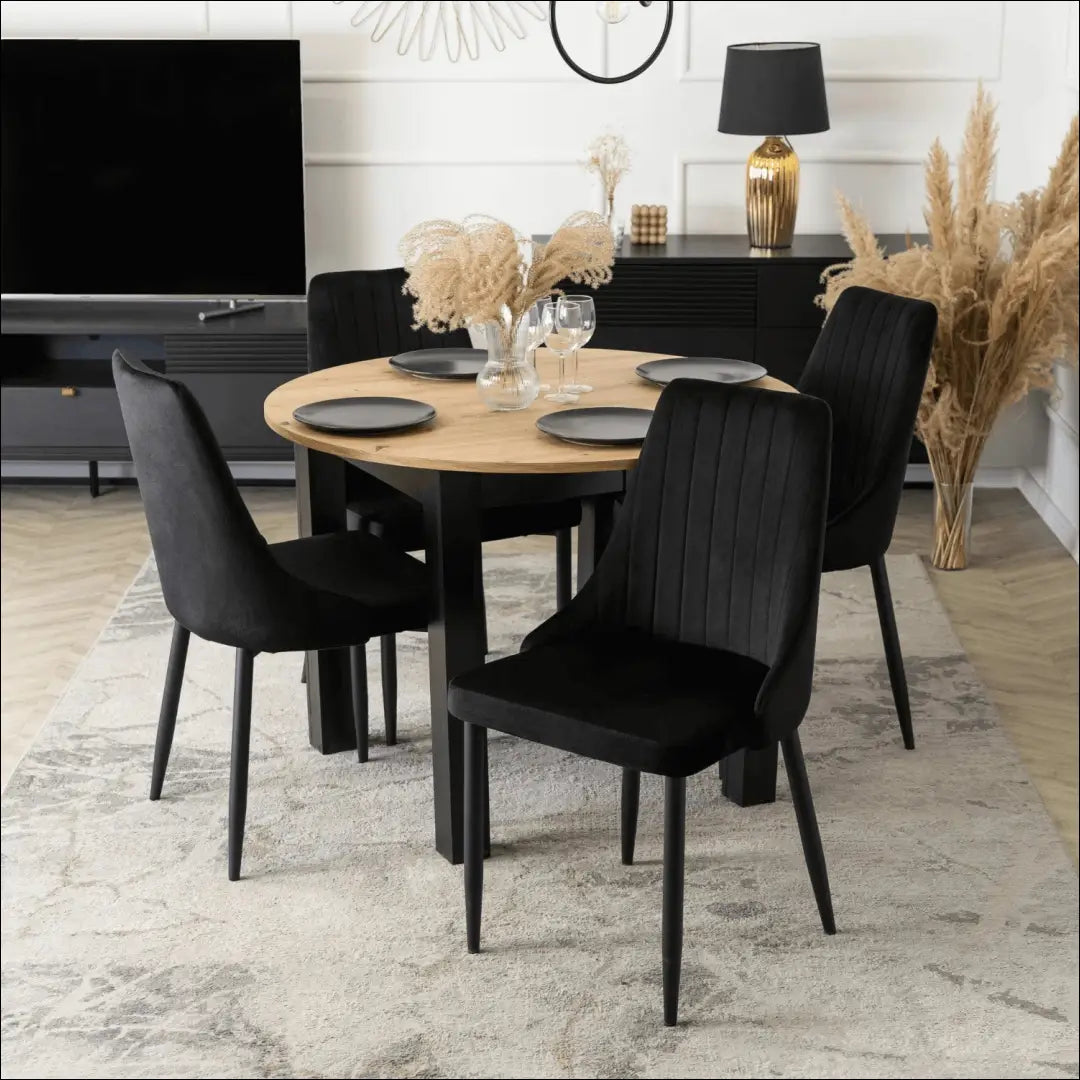Stalo 102–142 cm „Artisan Oak/Black“ ir 4 juodų kėdžių komplektas TE2412 - €351 Save 15% __label:Pristatymas 5-14 d.d.,