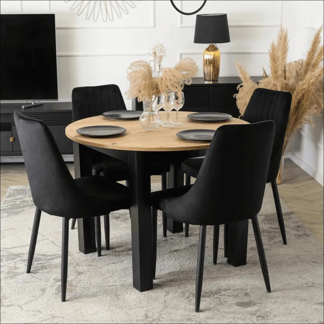 Stalo 102–142 cm „Artisan Oak/Black“ ir 4 juodų kėdžių komplektas TE2412 - €351 Save 15% __label:Pristatymas 5-14 d.d.,