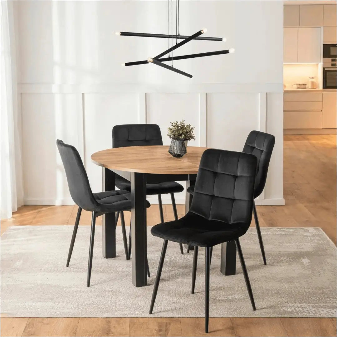 Stalo 102–142 cm ąžuolo spalvos/juodos spalvos ir 4 juodų kėdžių komplektas TE2426 - €292.49 Save 15%