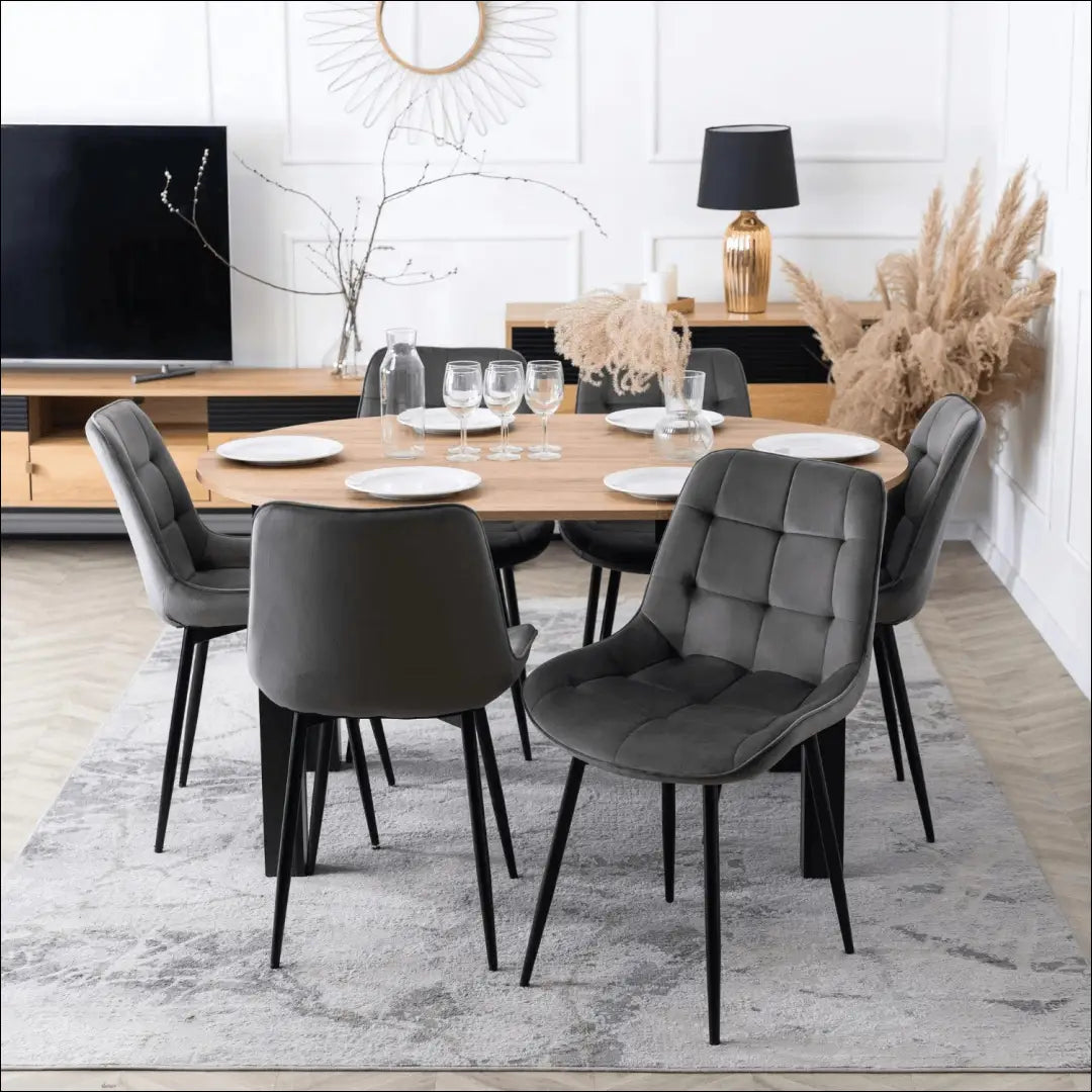 Stalo 102–142 cm ąžuolo spalvos/juodos spalvos ir 6 pilkų kėdžių komplektas TE2421 - €403.23 Save 15%
