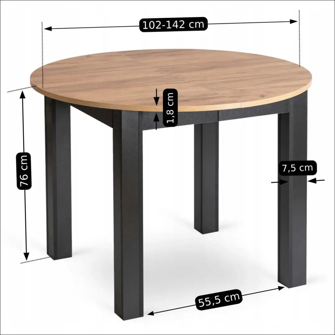 Stalo 102–142 cm ąžuolo spalvos/juodos spalvos ir 6 juodų kėdžių komplektas TE2427 - €356 Save 15% __label:Pristatymas