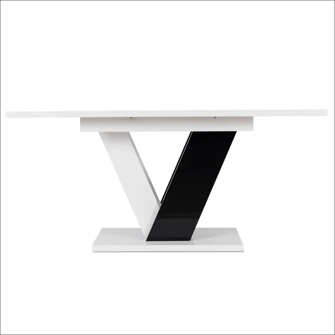 Stalo 120–160 cm juodo/balto blizgio ir 4 tamsiai mėlynų kėdžių komplektas TE2438 - €526 Save 15% __label:Pristatymas