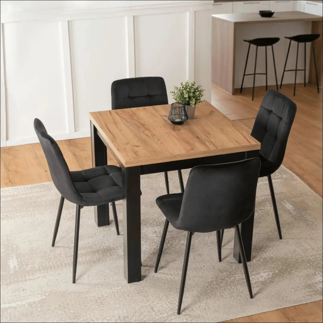 Stalo 80–160 cm ąžuolo spalvos/juodos spalvos ir 4 juodų kėdžių komplektas TE2414 - €292.49 Save 15%