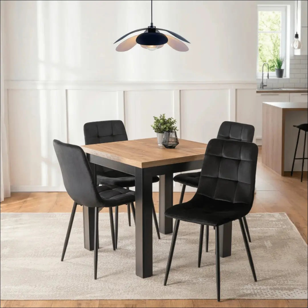 Stalo 80–160 cm ąžuolo spalvos/juodos spalvos ir 4 juodų kėdžių komplektas TE2414 - €292.49 Save 15%