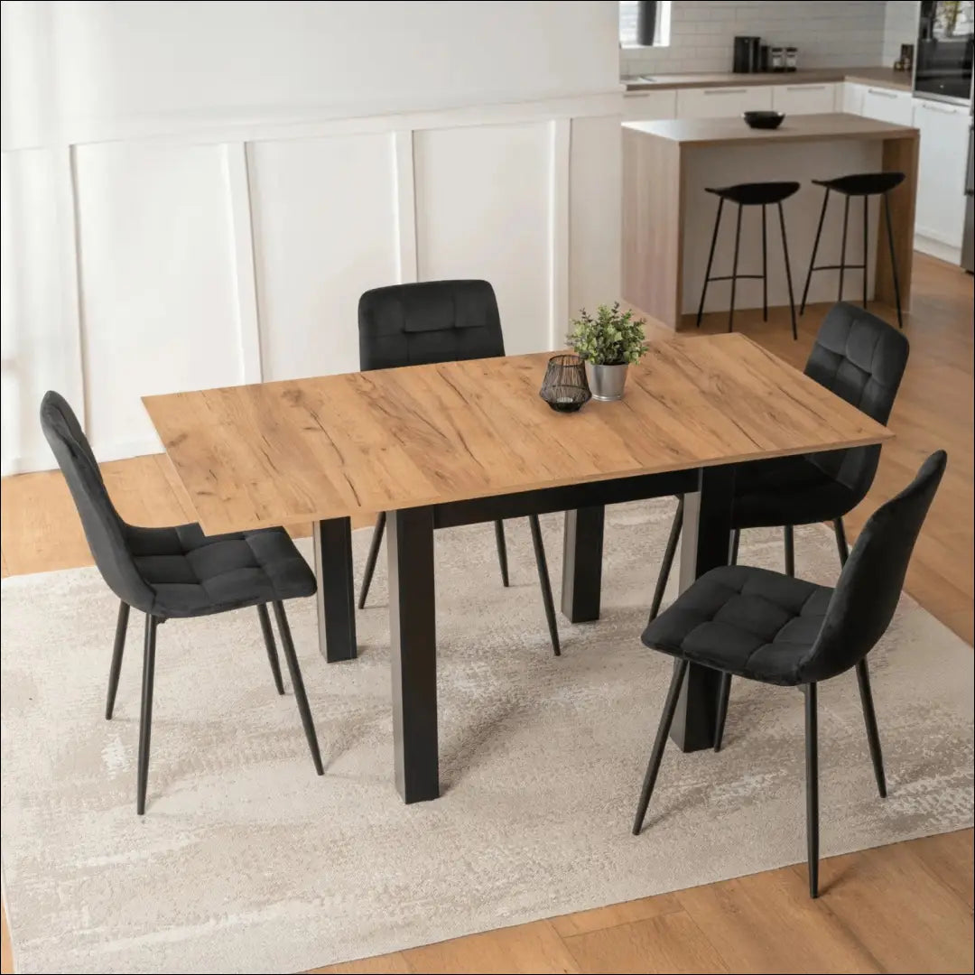 Stalo 80–160 cm ąžuolo spalvos/juodos spalvos ir 4 juodų kėdžių komplektas TE2414 - €292.49 Save 15%