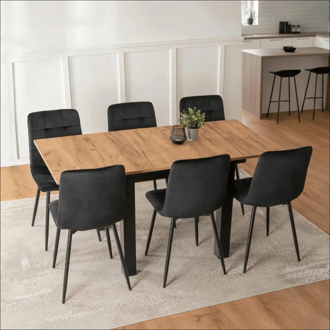 Stalo 80–160 cm ąžuolo spalvos/juodos spalvos ir 6 juodų kėdžių komplektas TE2415 - €355.78 Save 15%