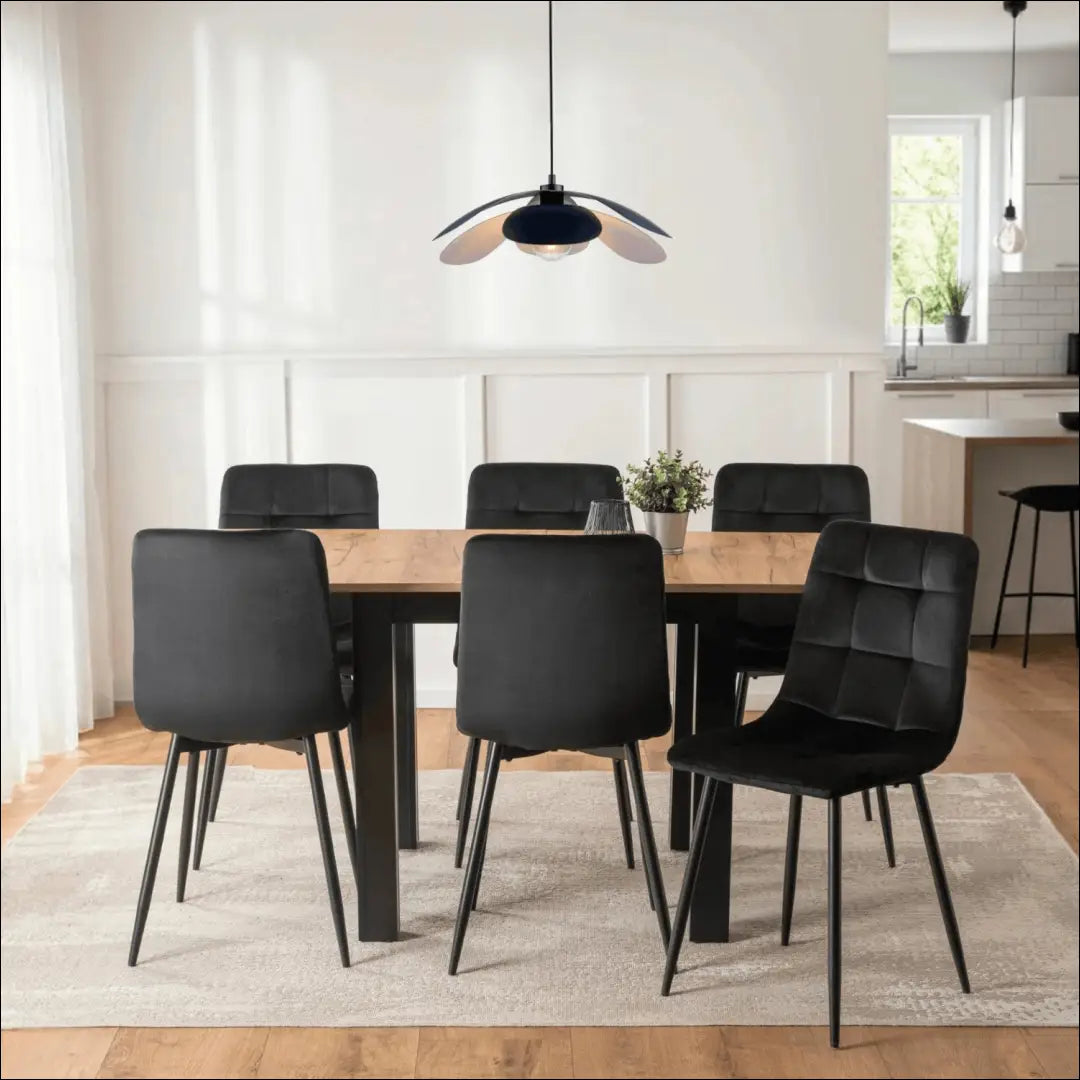 Stalo 80–160 cm ąžuolo spalvos/juodos spalvos ir 6 juodų kėdžių komplektas TE2415 - €355.78 Save 15%