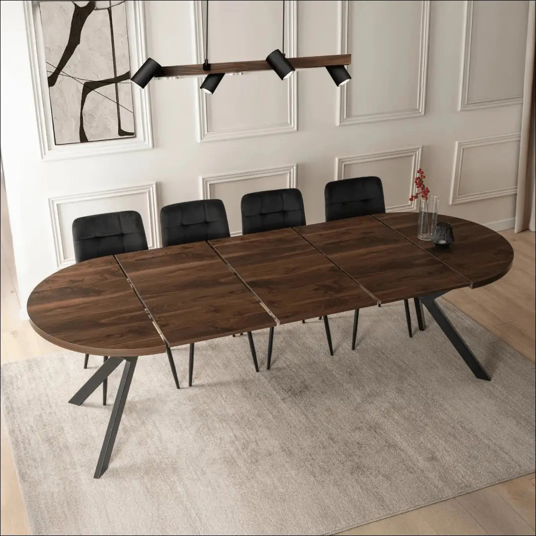 Stalų komplektas 100–250 cm riešuto spalvos/juodas ir 4 juodos kėdės TE2435 - €469 Save 15% __label:Pristatymas 5-14