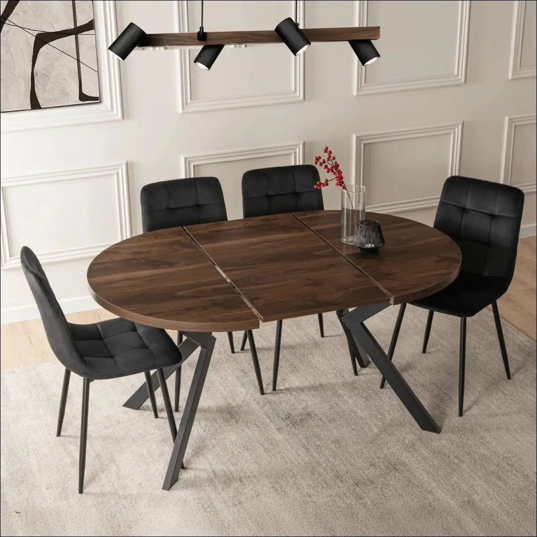 Stalų komplektas 100–250 cm riešuto spalvos/juodas ir 4 juodos kėdės TE2435 - €469 Save 15% __label:Pristatymas 5-14