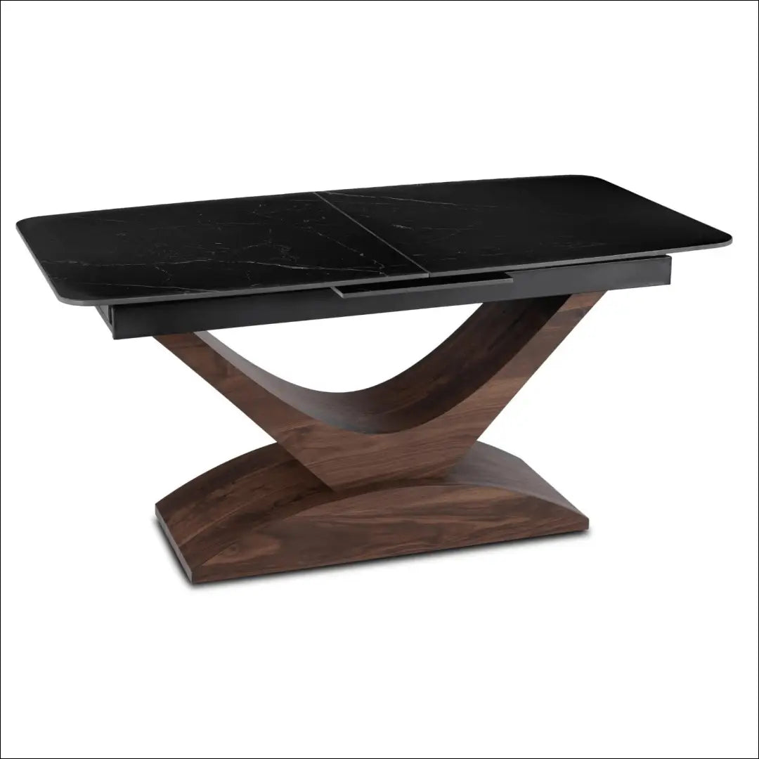 Stalų komplektas 160–200 cm juodas/riešutmedžio spalvos ir 4 rudos kėdės TE2429 - €723 Save 15% __label:Pristatymas