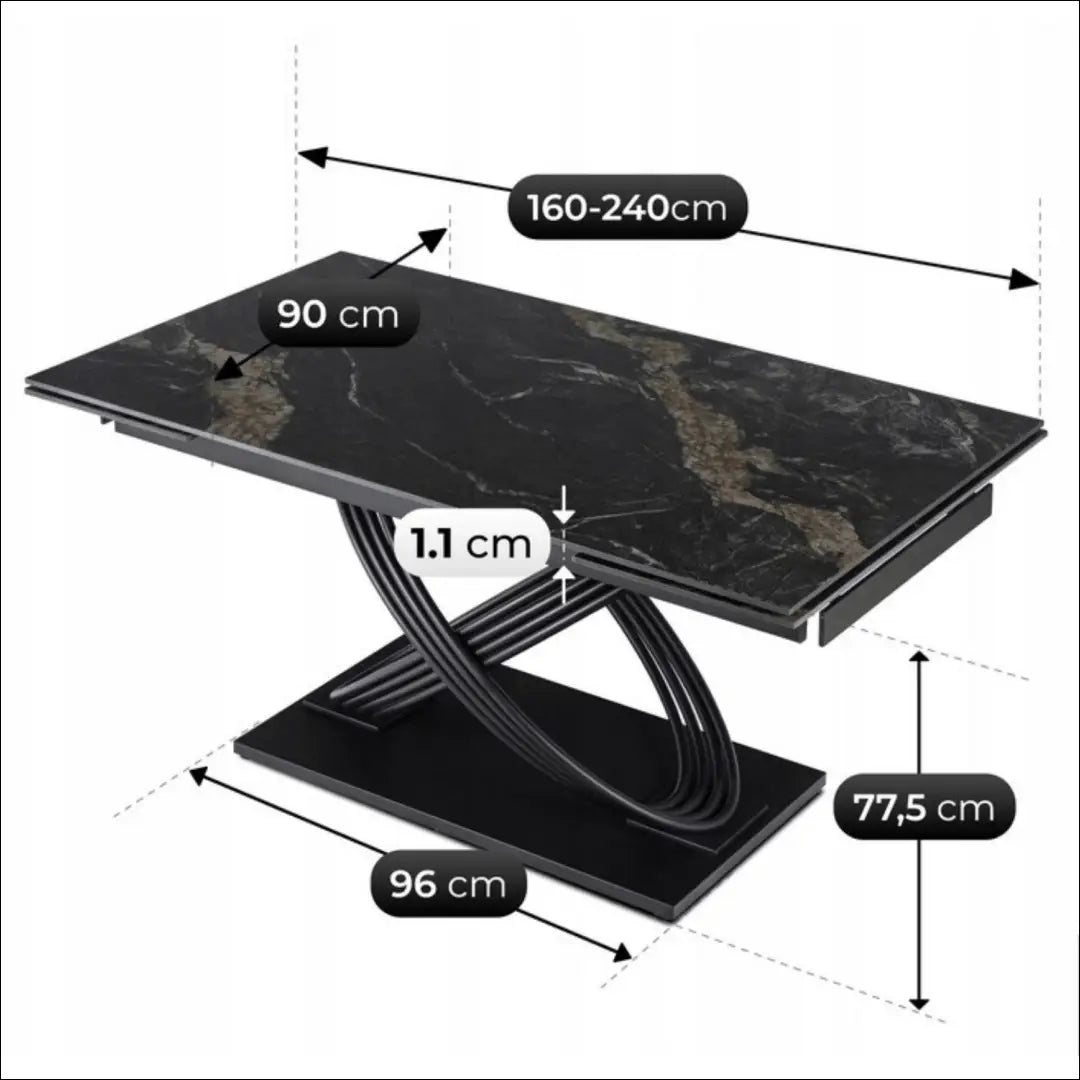 Stalų komplektas 160–240 cm juodas marmuras/juodas ir 4 kreminės spalvos kėdės TE2445 - €990.75 Save 15%