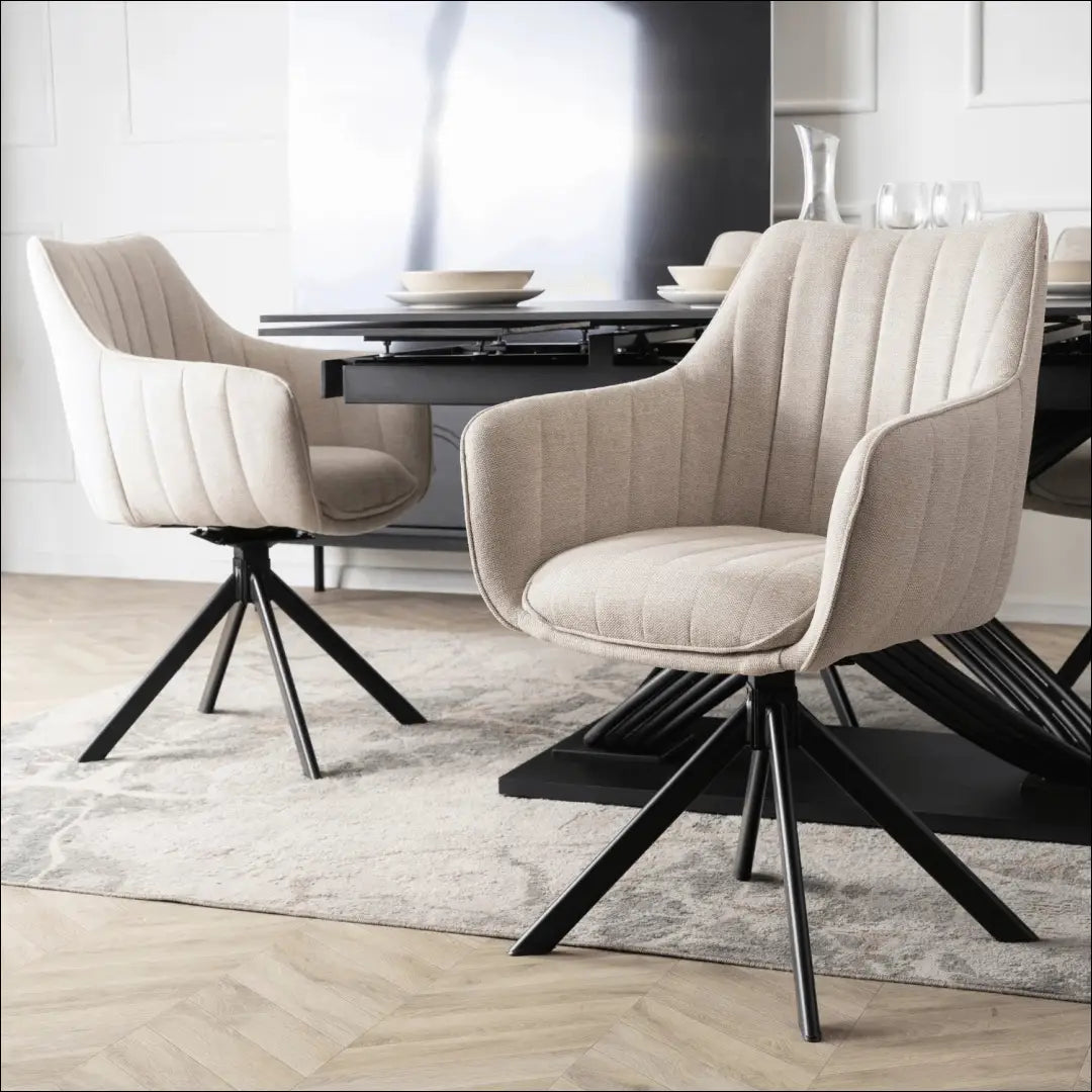 Stalų komplektas 160–240 cm juodas marmuras/juodas ir 4 kreminės spalvos kėdės TE2445 - €990.75 Save 15%