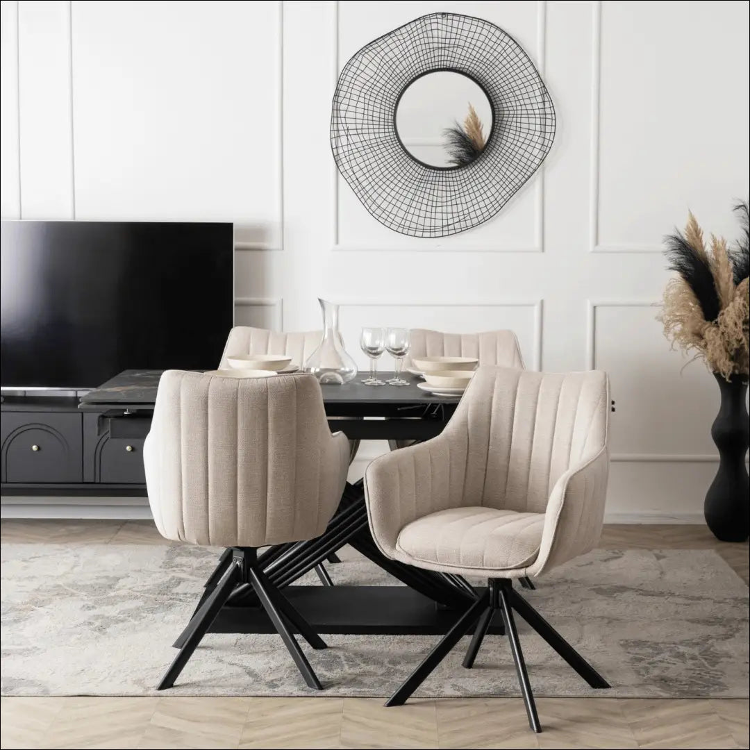 Stalų komplektas 160–240 cm juodas marmuras/juodas ir 4 kreminės spalvos kėdės TE2445 - €990.75 Save 15%