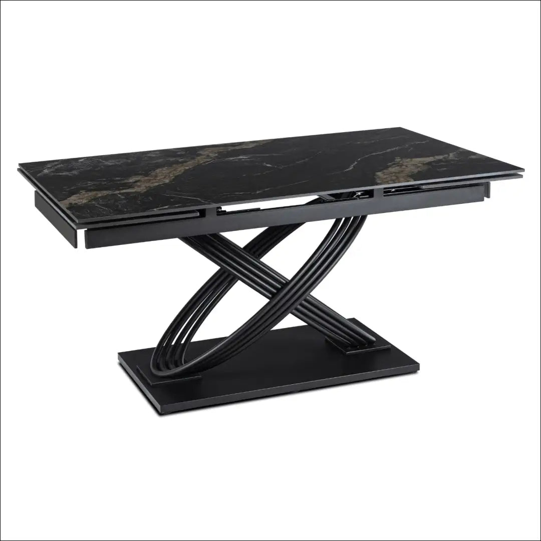 Stalų komplektas 160–240 cm juodas marmuras/juodas ir 4 kreminės spalvos kėdės TE2445 - €990.75 Save 15%
