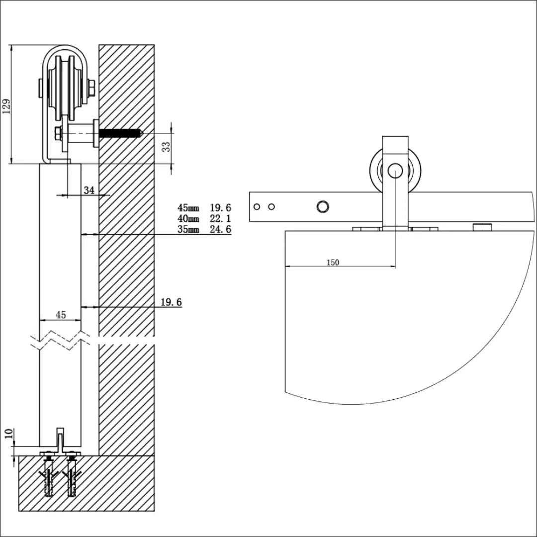 Stumdomų durų rėmo techninės įrangos rinkinys KI1262 - €62 Save 55% 50-100, __label:Pristatymas 1-2 d.d., color-juoda,